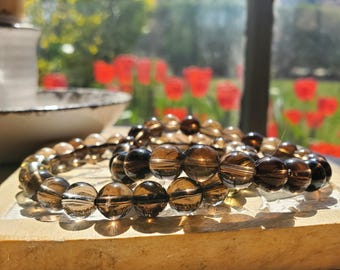 Smokey Quartz Bracelet, 6-10mm Clear Smokey Quartz Beads, Natural Smokey Quartz Crystal, Dark Smokey Quartz, Smokey Quartz Bracelet