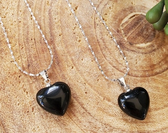 Black Obsidian Necklace, Black Obsidian Heart Pendant, Small Heart Crystal Necklace, Heart Black Obsidian, Birthday Gift, Protection Crystal