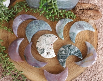 Moss Agate, Ocean Jasper Moon Carving, Natural Moss Agate, Natural Ocean Jasper Crystal, Crystal Moon Carving, Choose your Moon