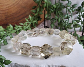 Smokey Citrine Freeform Bracelet, Natural Smokey Clear Citrine Bracelet, 8x13mm, Citrine Crystal Bracelet, Smokey Citrine Bracelet