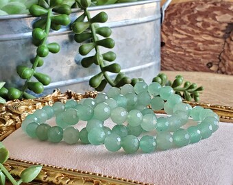 Green Aventurine Faceted Beaded Bracelet, 8mm, Natural Green Aventurine, Prosperity, Good Luck, Green Aventurine Bracelet