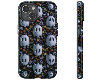 Adorable funda para teléfono con fantasmas espeluznantes y diseños florales / Linda funda para teléfono con diseño floral fantasmal para Halloween