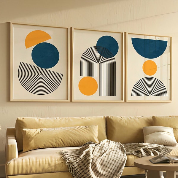 Blue and Yellow Wall Art Etsy
