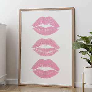 Kiss Lips Wall Prints, Pink Lips Print, Set of 6 Print, Trendy Wall Art, Girly Print, Preppy Poster, Aesthetic Decor, Digital Download