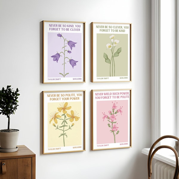 Set van 4 Taylor Swift Marjorie, Vintage bloemenprint, Marjorie Lyric Print, Swiftie Gift Merch, Home en Dorm Decor, Digitale Download