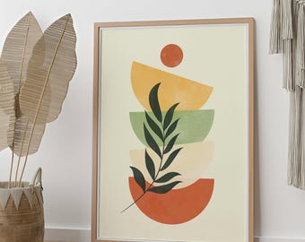 Boho Abstract Wall Art Print, Mid Century Modern Wall Art, Bohemian Botanical Posters, Boho Gallery Set, Home Decor, Digital Download