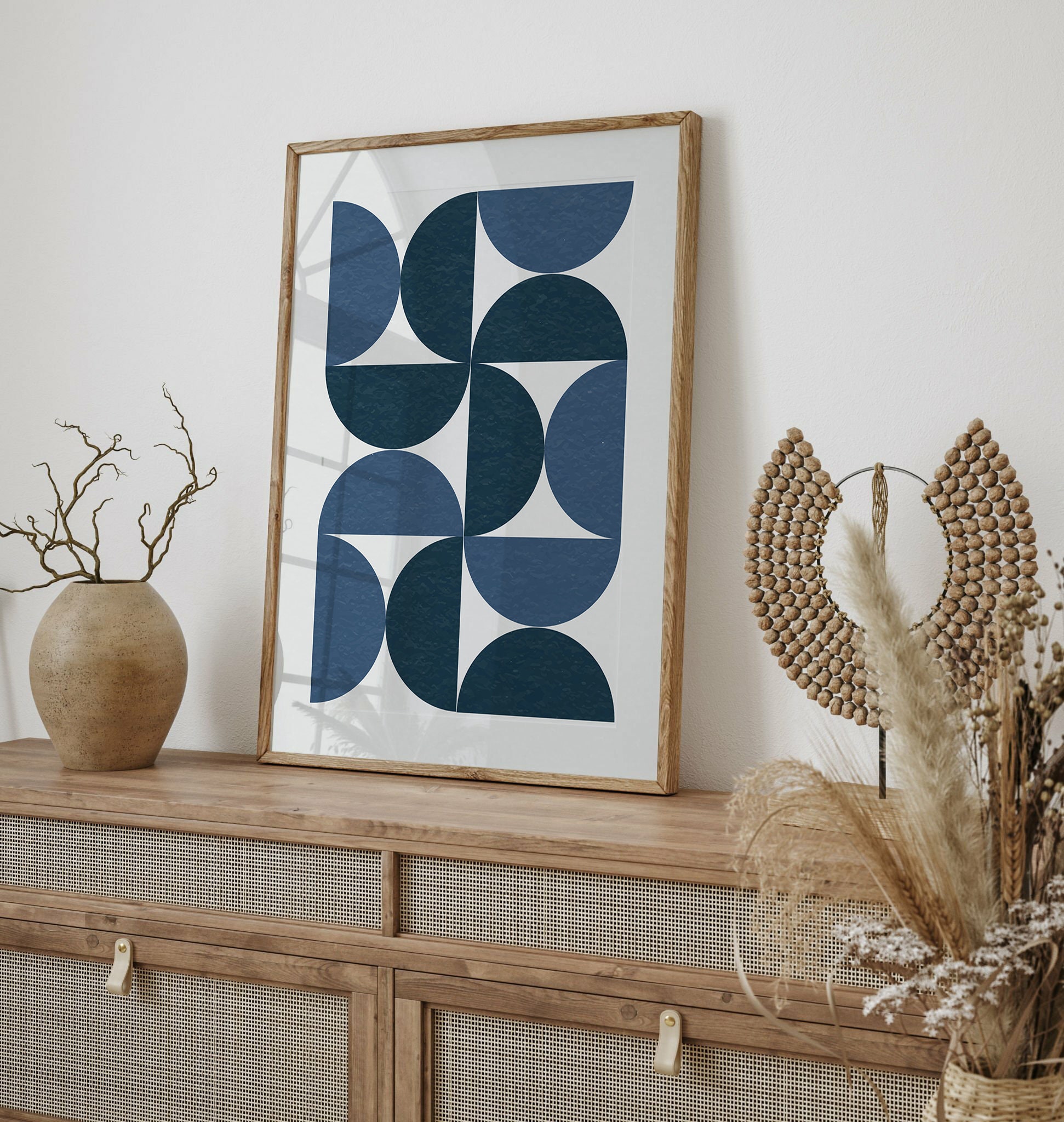 Navy Blue Mid Century, Modern Wall Art Set of 3, Bohemian Botanical ...