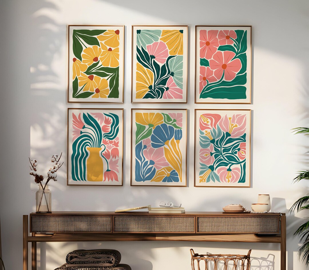 Boho Abstract Floral Botanical Art Print, Set of 6 Flowers Wall Art ...