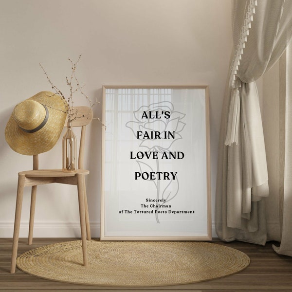 All’s Fair In Love And Poetry Print, Tortured Poets Department Taylor Swift Wall Art, Swiftie Gift Merch, Dorm Room Decor, Printable