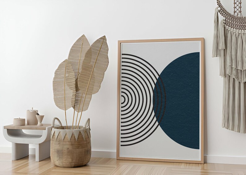 Navy Blue Mid Century, Modern Wall Art Set of 3, Bohemian Botanical ...