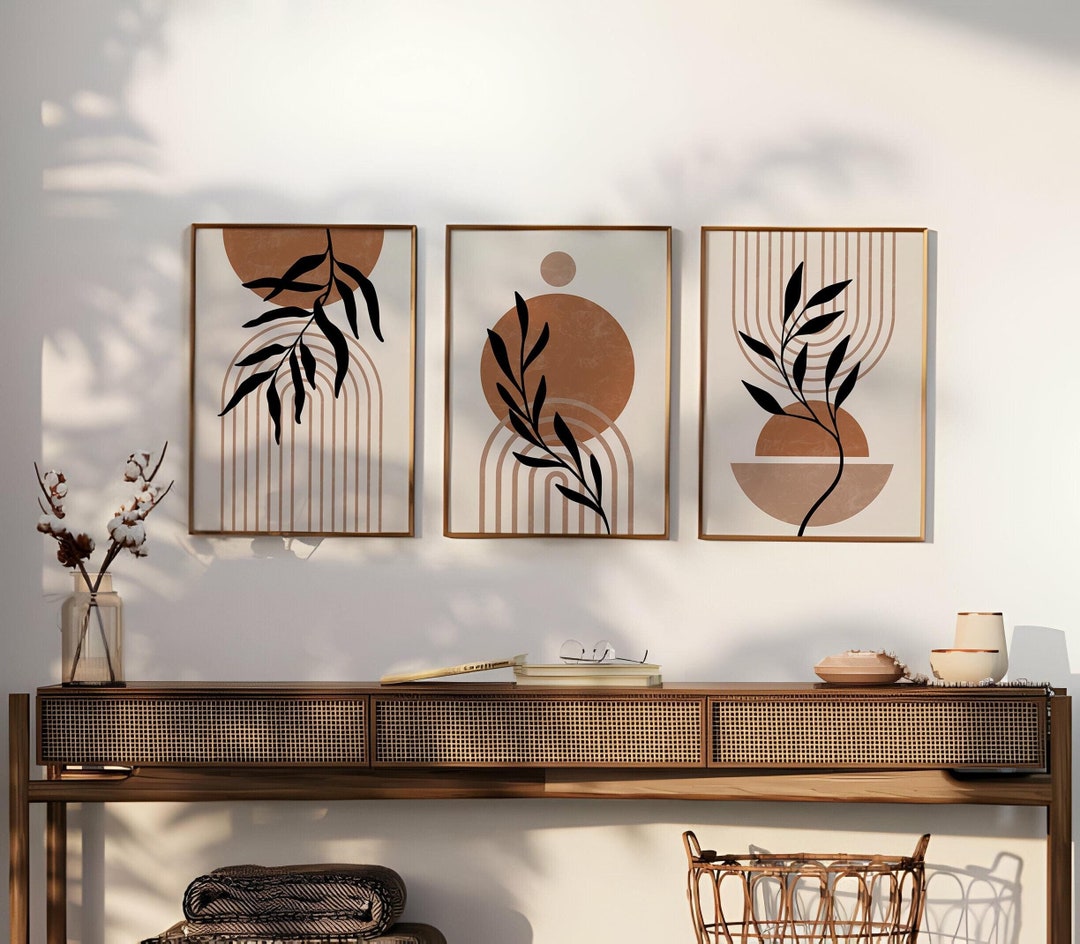 Buy Brown and Black Mid Century, Modern Wall Art Set of 3, Bohemian ...