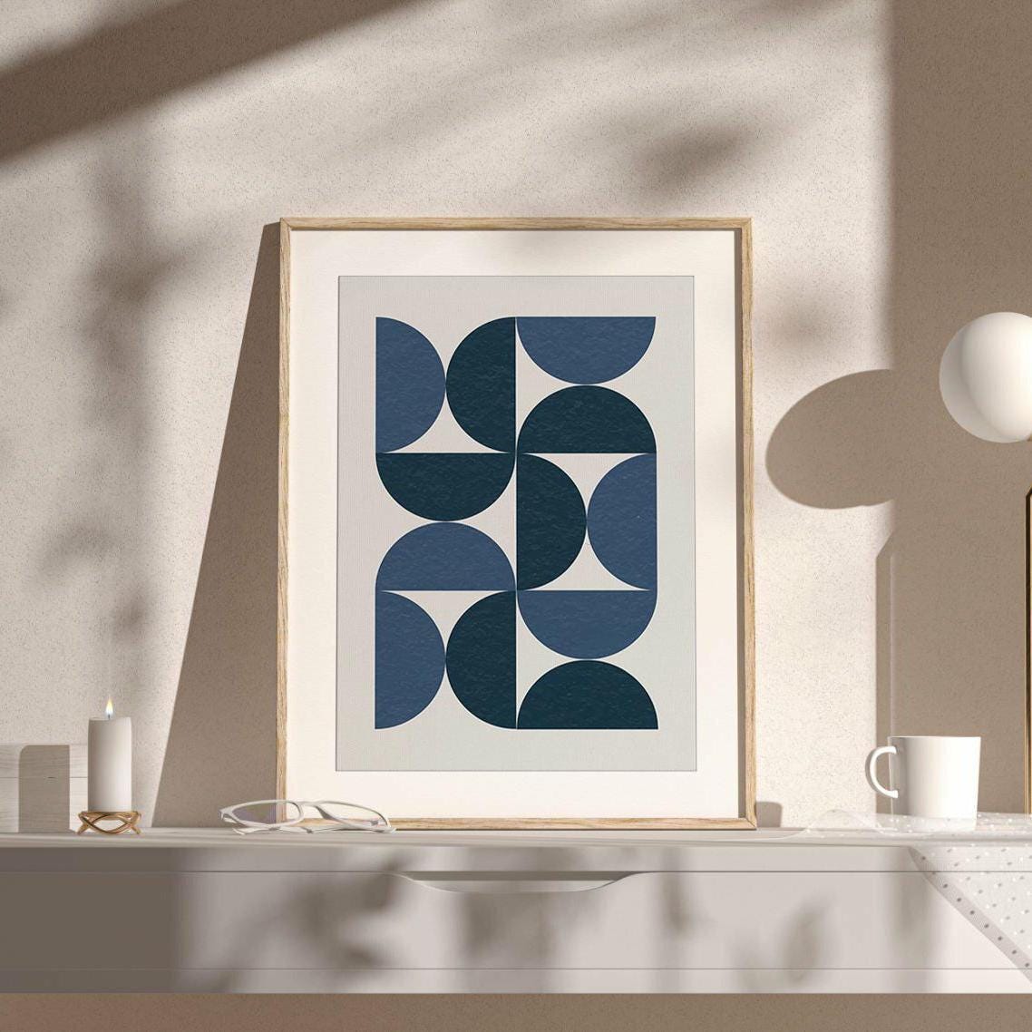 Navy Blue Mid Century, Modern Wall Art Set of 3, Bohemian Botanical ...