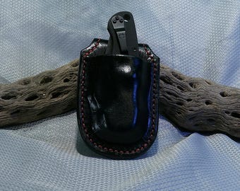 Hand-Molded Leather Knife Sheath for Spyderco Paramilitary 2 - Red Stitch