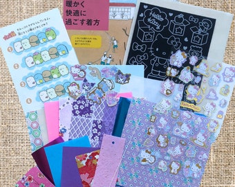 Journal Kit - Cute Kitty chan set - Hello - over 30 pieces - high quality paper, stickers, washi tape, book pages, scratch page, tag