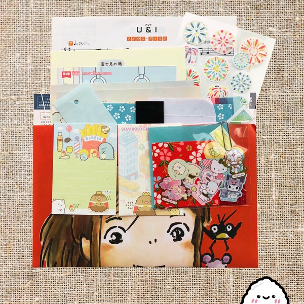 Journal Kit - Cute Japanese Character set - over 40 pieces - high quality paper, stickers, washi tape, book pages, memo paper