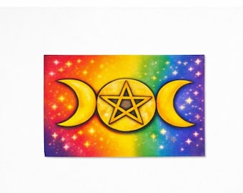Rainbow Triple Moon Tattoo – Celestial Witchy Art – Pagan Goddess Symbol (Approx. 2 Inches)