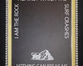 I Am the Rock Etched Mirror – Inspirational Ocean Quote Wall Art – Hand-Etched Mirror with Wave Design