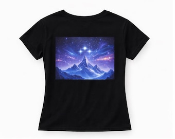 Celestial Mountain Graphic Tee | Fantasy Starry Sky Shirt | Cosmic Landscape T-Shirt | Dreamy Galaxy Art Top