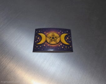Triple Moon Pentacle Magnet – Celestial Witchy Decor – Starry Night Fridge Magnet