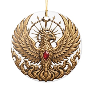 Adorno Fénix Dorado, Decoración Navideña de Cerámica / Adorno con Inicial Heráldica B