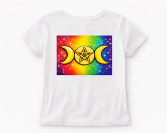 Triple Moon Goddess Shirt, Rainbow Witch Tee, Pentacle Graphic T-Shirt, Pagan Pride Shirt, Wiccan Aesthetic Clothing