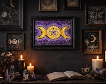 Moon Goddess Diamond Painting Wall Art for Witchy Home Decor | Celestial Spiritual Gift for Fantasy Lovers