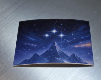 Celestial Mountain Magnet – Fantasy Night Sky, Triple Moon Pentacle Fridge Decor