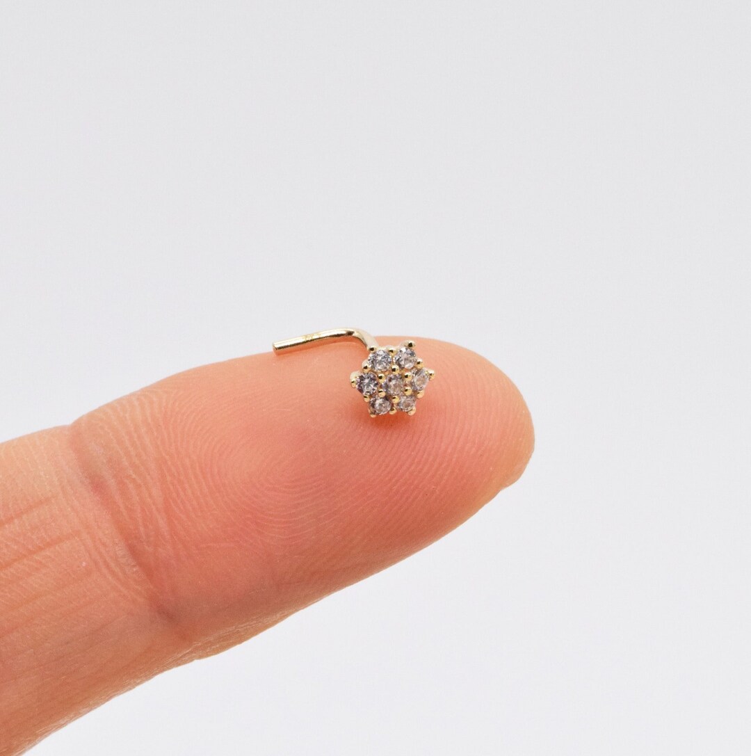 14k Solid Gold Cluster Nose Stud Dainty Flower Nose Ring Nose Etsy