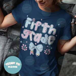 Preppy Back To School PNG ,Fifth Grade Png, Back To School 2025 Trending Designs ,Fifth Grade Teacher Shirt Designs, Preppy 5th Grade Png