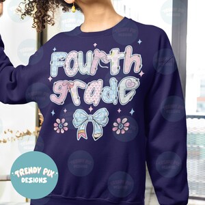 Preppy Back To School PNG ,Fourth Grade Png, Back To School 2025 Trending Designs ,Fourth Grade Teacher Shirt Designs, Preppy 4th Grade Png