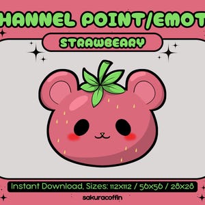Cute Pink Strawberry bear | Kawaii Twitch Channel Points icon / Emotes |