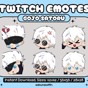 Cute Jjk Gojo Emotes | 6 Kawaii Emotes for Twitch and Discord |