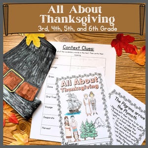 Thanksgiving Unit for with Reading Comprehension Activities Mini Book, Crafts, and Coloring Page for Grades 3rd, 4th, 5th, and 6th