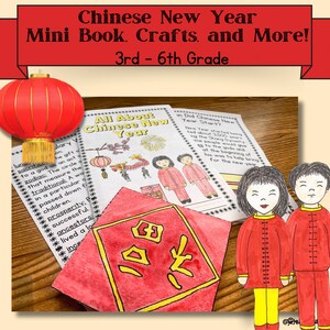 Chinesisches Neujahr 2024 Homeschool Einheit mit Leseverständnis Mini-Buch, Karte und Kunsthandwerk für die obere Grundstufe