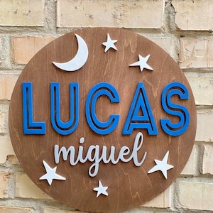 Round wood nursery name baby sign room decor baby shower