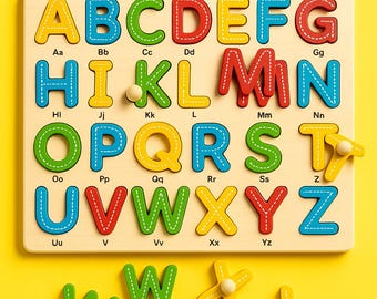 Montessori Wooden Alphabet Puzzle Board, Double-Sided 2-in-1
