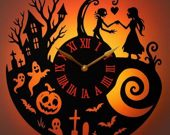 Jack & Sally LED Clock • Gothic Christmas, Tim Burton Inspired