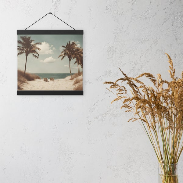 Tropical retreat in vintage style, poster with hangers, wall decoration, holiday, sea, gift, beach