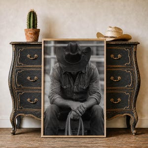 Western Rodeo Cowboy Poster Black And White Western Wall Art image 1