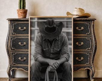 Western Rodeo Cowboy Poster Black And White Western Wall Art