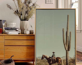 Cowboy and Saguaro Cactus Print: Western Desert Decor - Etsy