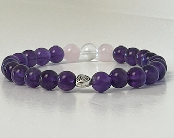 Amethyst, Rose Quartz & Clear Quartz Healing Crystal Bracelet