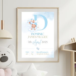 Cute Nursery Print Birth Baby Print for Boy Girl Baby Unique Gift Personalized Nursery Art Canva Editable Template Instant Download