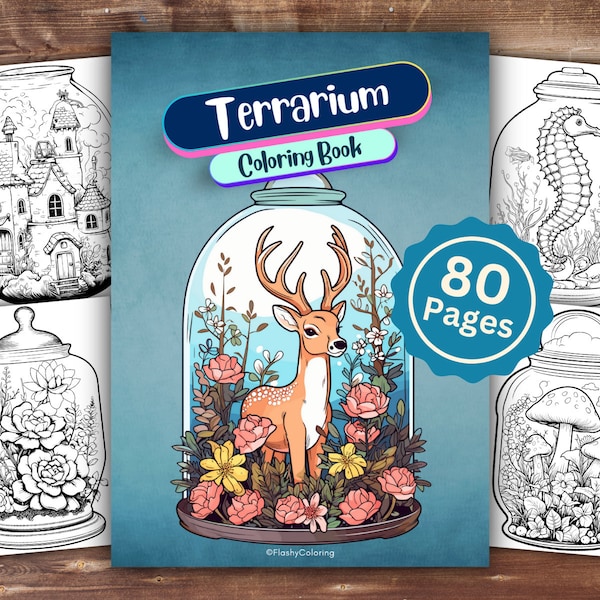 Terrarium Coloring Book | INSTANT DOWNLOAD | Printable Coloring Pages | Kawaii Terrarium Coloring | Terrarium Lover Gift | Fun Kids Activity