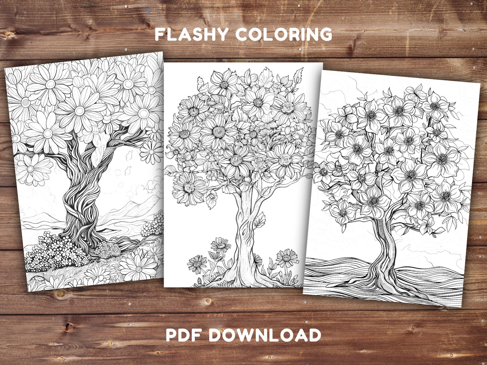 Flower Tree Coloring Book | INSTANT DOWNLOAD | Printable Coloring Pages ...