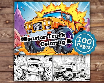 100 Monster Truck Coloring Sheet, Monster Truck Coloring Book, INSTANT DOWNLOAD, Printable Coloring,  Fun Kids Activity,  Kids Coloring Book