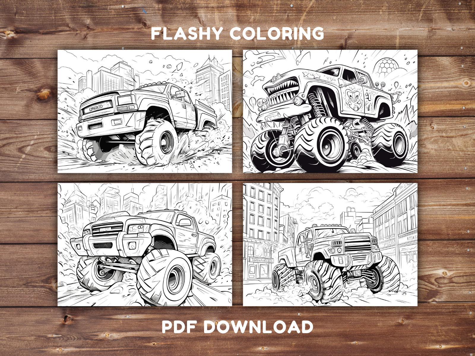100 Monster Truck Coloring Sheet, Monster Truck Coloring Book, INSTANT ...