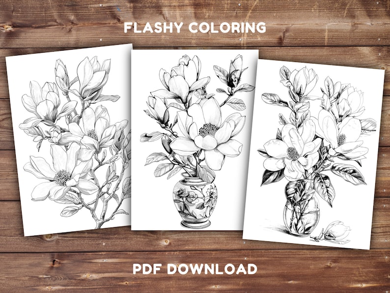 Magnolia Flower Coloring Book | INSTANT DOWNLOAD | Printable Coloring ...