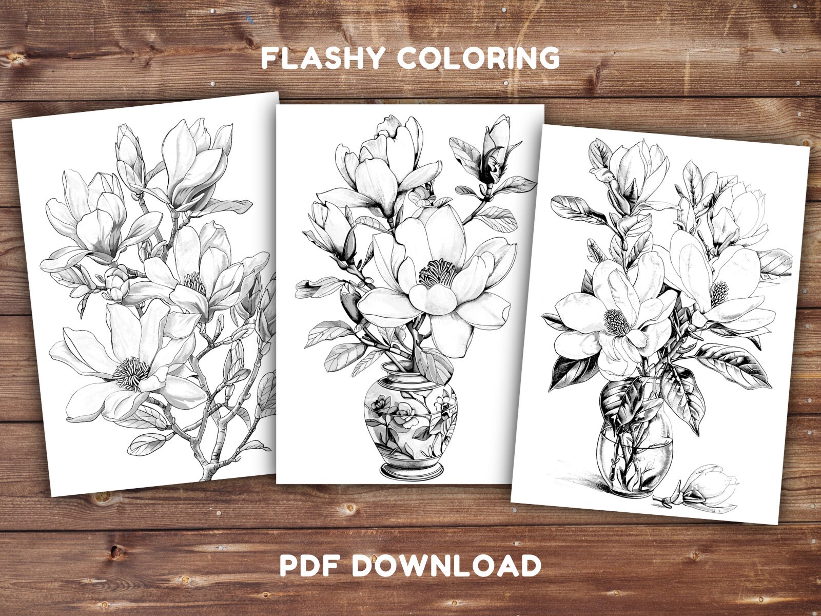 Magnolia Flower Coloring Book | INSTANT DOWNLOAD | Printable Coloring ...