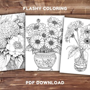 Målarbok för vackra blommor | DIREKT NEDLADDNING | Utskrivbara målarbilder | Målarbok för vackra blommor | Målarbok för vuxna och barn bild 4